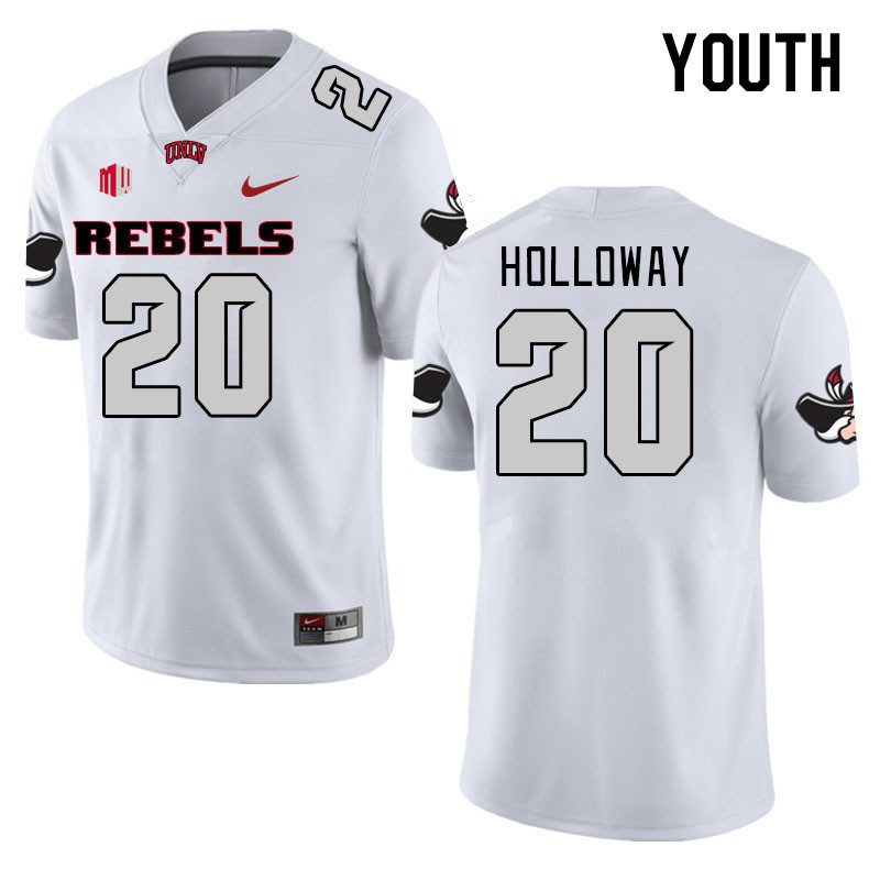 Youth #20 Trenton Holloway UNLV Rebels 2023 College Football Jerseys Stitched-White - Click Image to Close